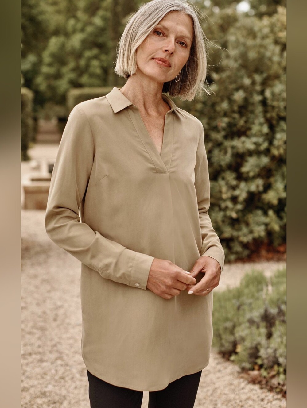 J. Jill Tunic Long Sleeve Sand-Washed Shirttail Tunic Brown Sugar Size MP